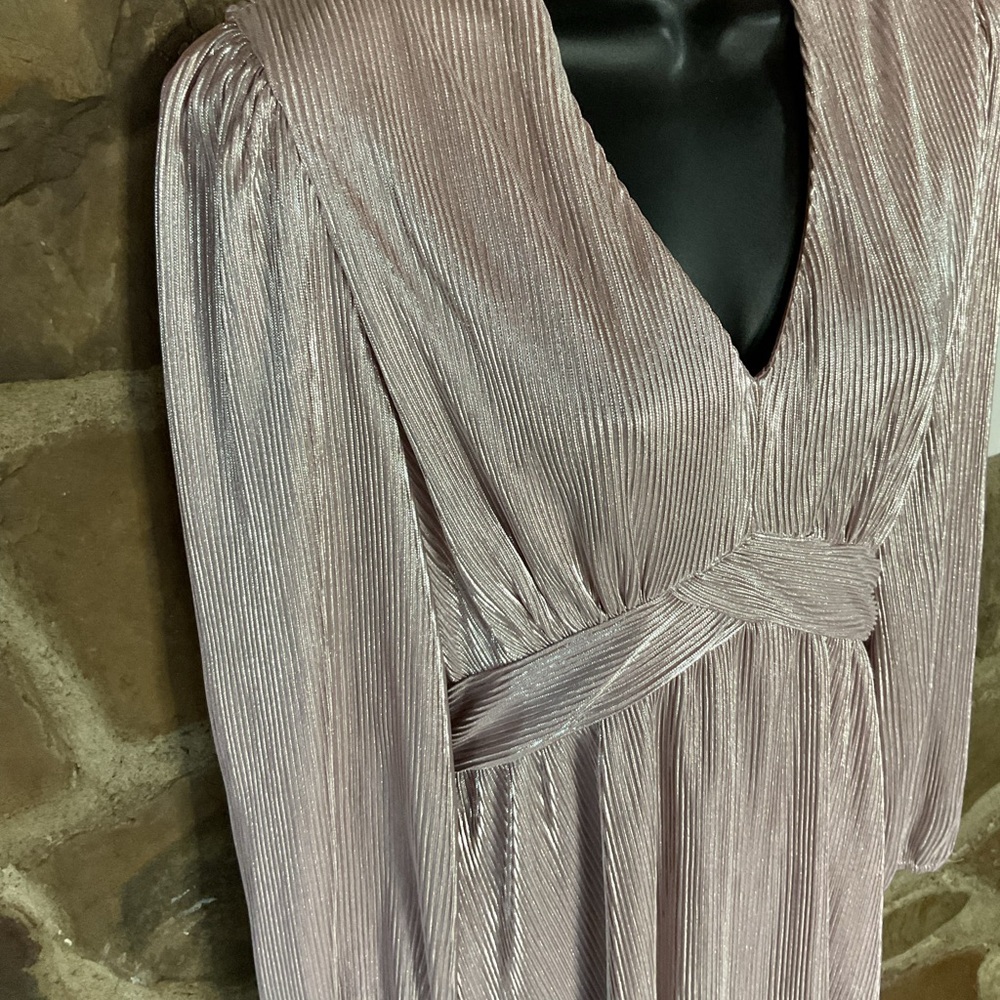 1.4.3. Story by Line Up Metallic Blush Plissé V-Neck Long Sleeve Dress - Picture 5 of 16